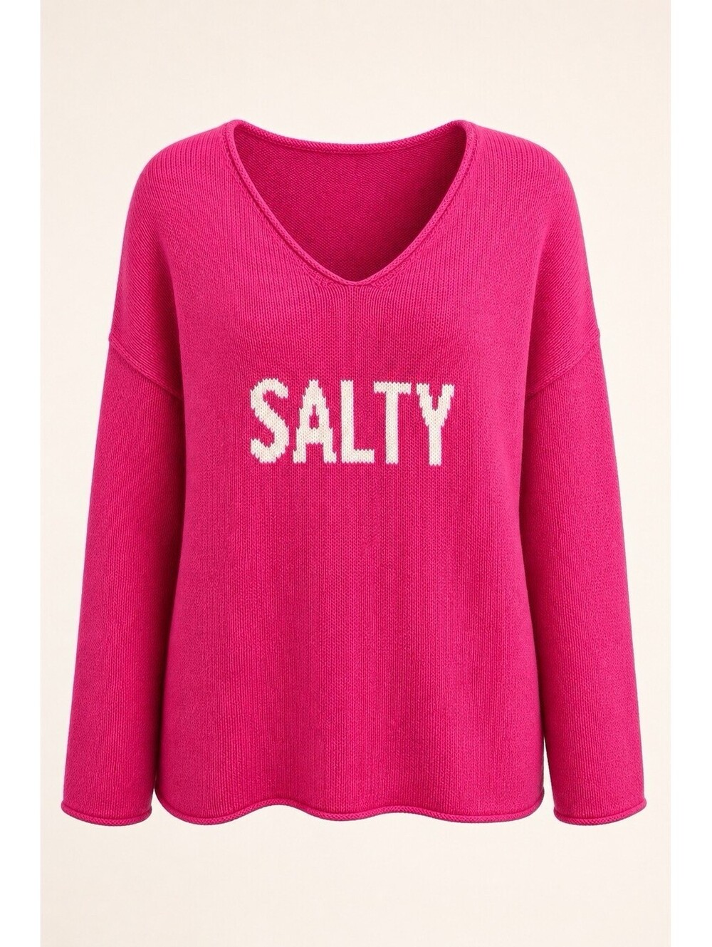 Top It Off Pink Salty Pullover Sweater Women's Cozy Knit Long Sleeve Sz M